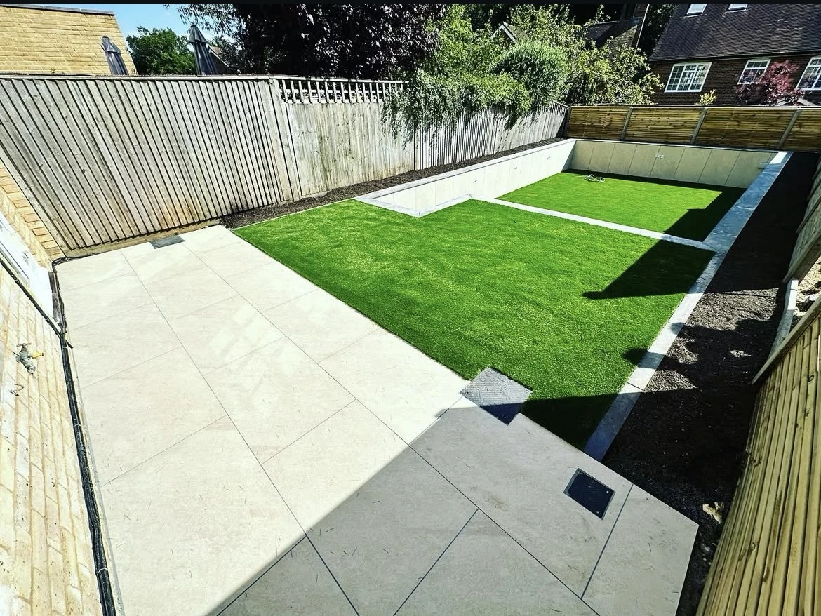 Garden in Harpenden after redesign and landscaping featuring a modern layout and high quality finish